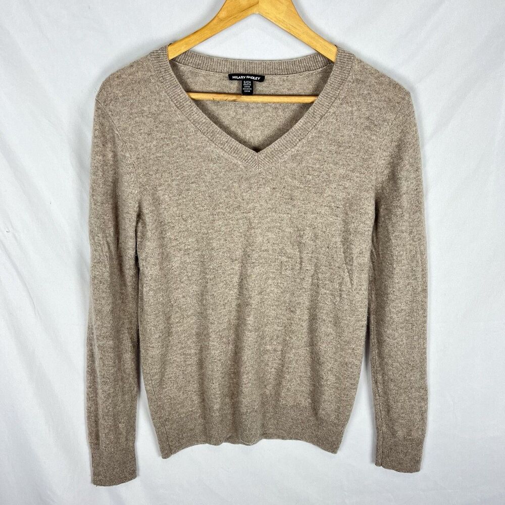 Hilary Radley 100% Cashmere Sweater Women Small Beige V Neck Luxury Soft - Picture 13 of 13